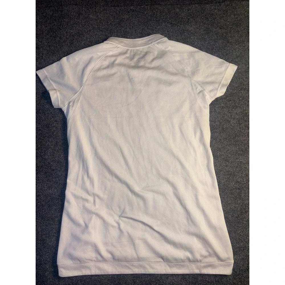 Nike Jersey Womens S/M White Mesh Stretch Embroidered Logo High Low Split V Neck